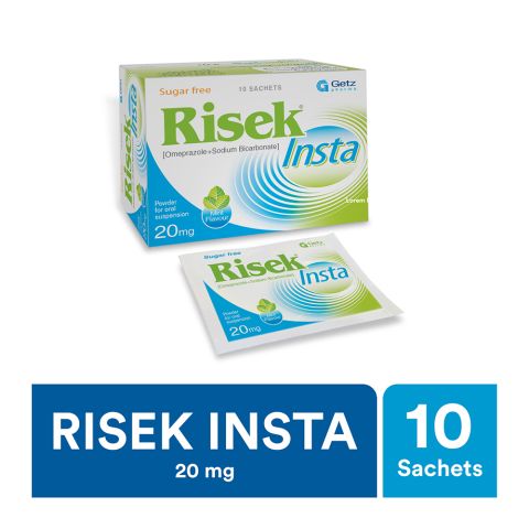 Risek Insta Sugar-Free Sachet, 20mg, 10-Pack